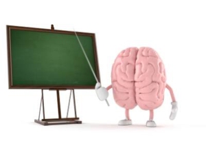 brain at chalkboard with pointer